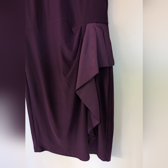 RALPH LAUREN Womens Purple Ruffled Short Sleeve Crew Neck Mini Sheath Dress 14 - Picture 3 of 12